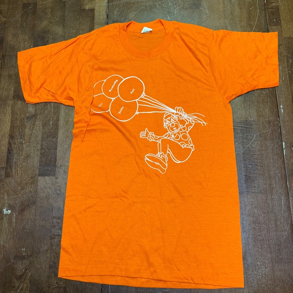 Kentucky State Fair Clown Vintage 80s Single Screen Stars T-Shirt Medium‎ Orange